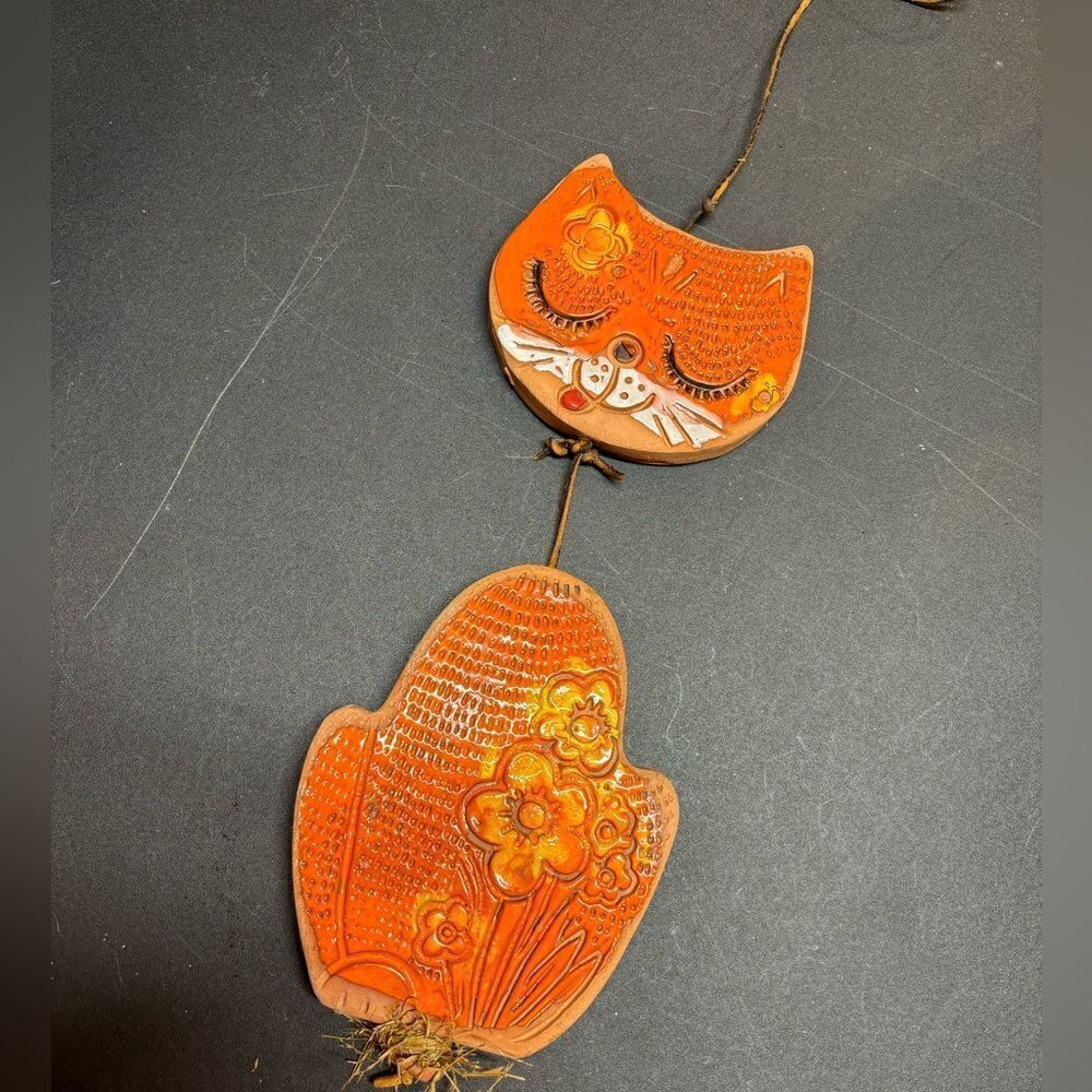 Vintage Pacific Stoneware Striped Cat People Lovers‎ Pottery Hanging Decor